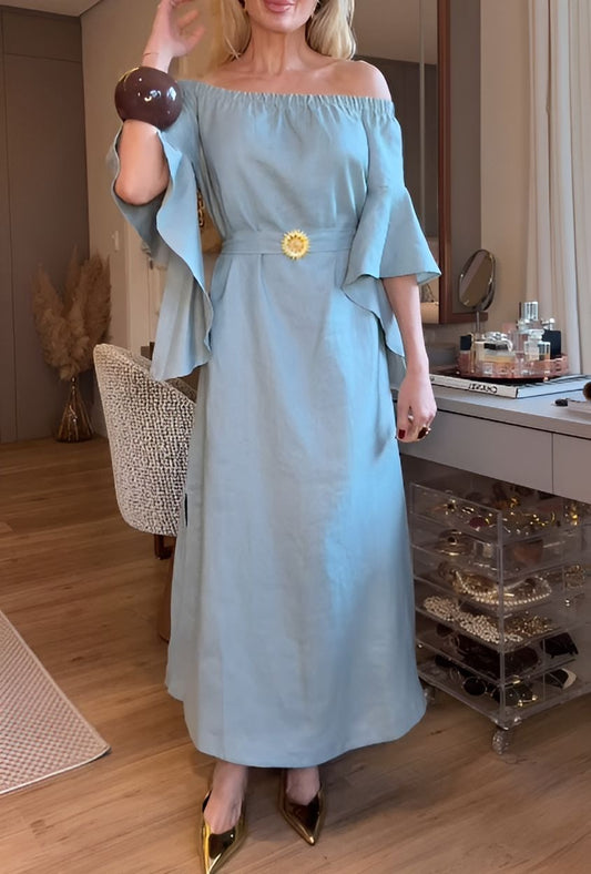 Elegant Blue Off-Shoulder Dress