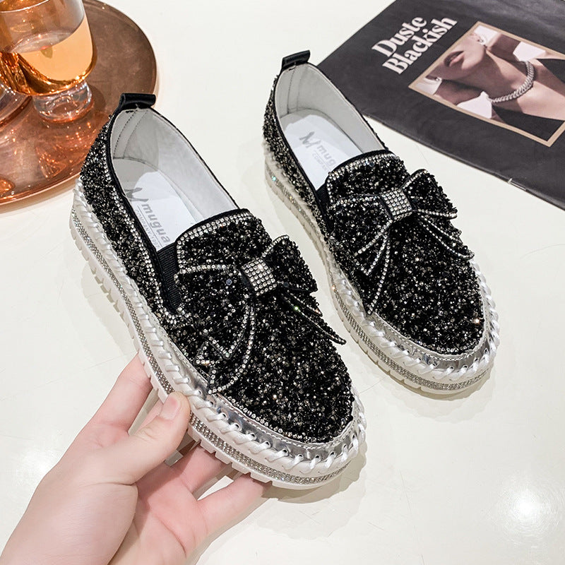 Bowknot Rhinestone Platform Casual Shoes