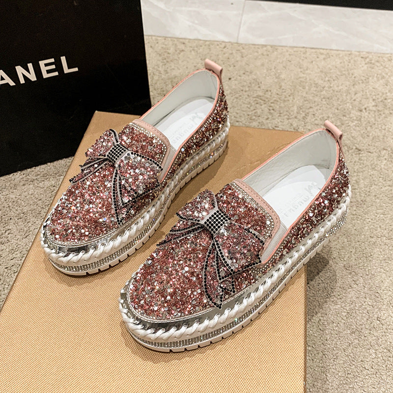 Bowknot Rhinestone Platform Casual Shoes