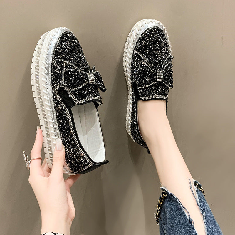 Bowknot Rhinestone Platform Casual Shoes