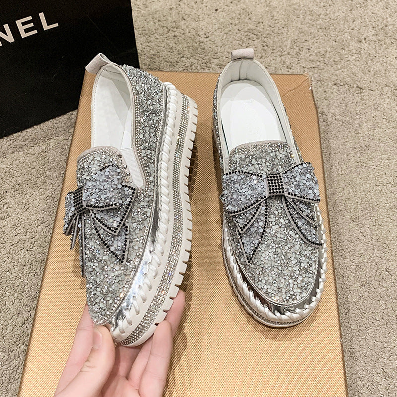 Bowknot Rhinestone Platform Casual Shoes