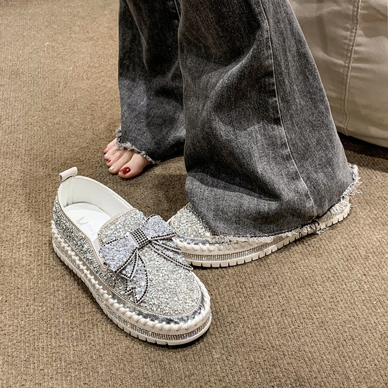 Bowknot Rhinestone Platform Casual Shoes