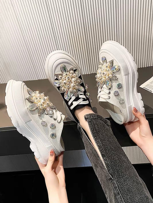 Sparkling Rhinestones Thick-Soled Women Shoes
