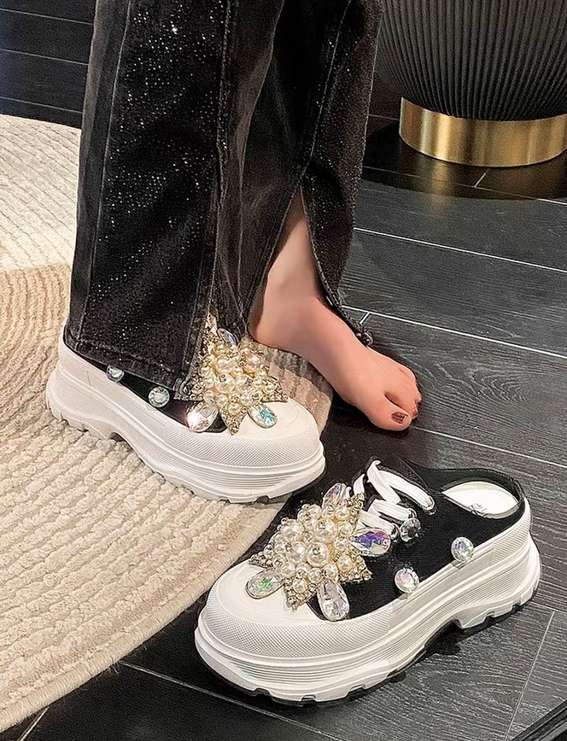 Sparkling Rhinestones Thick-Soled Women Shoes
