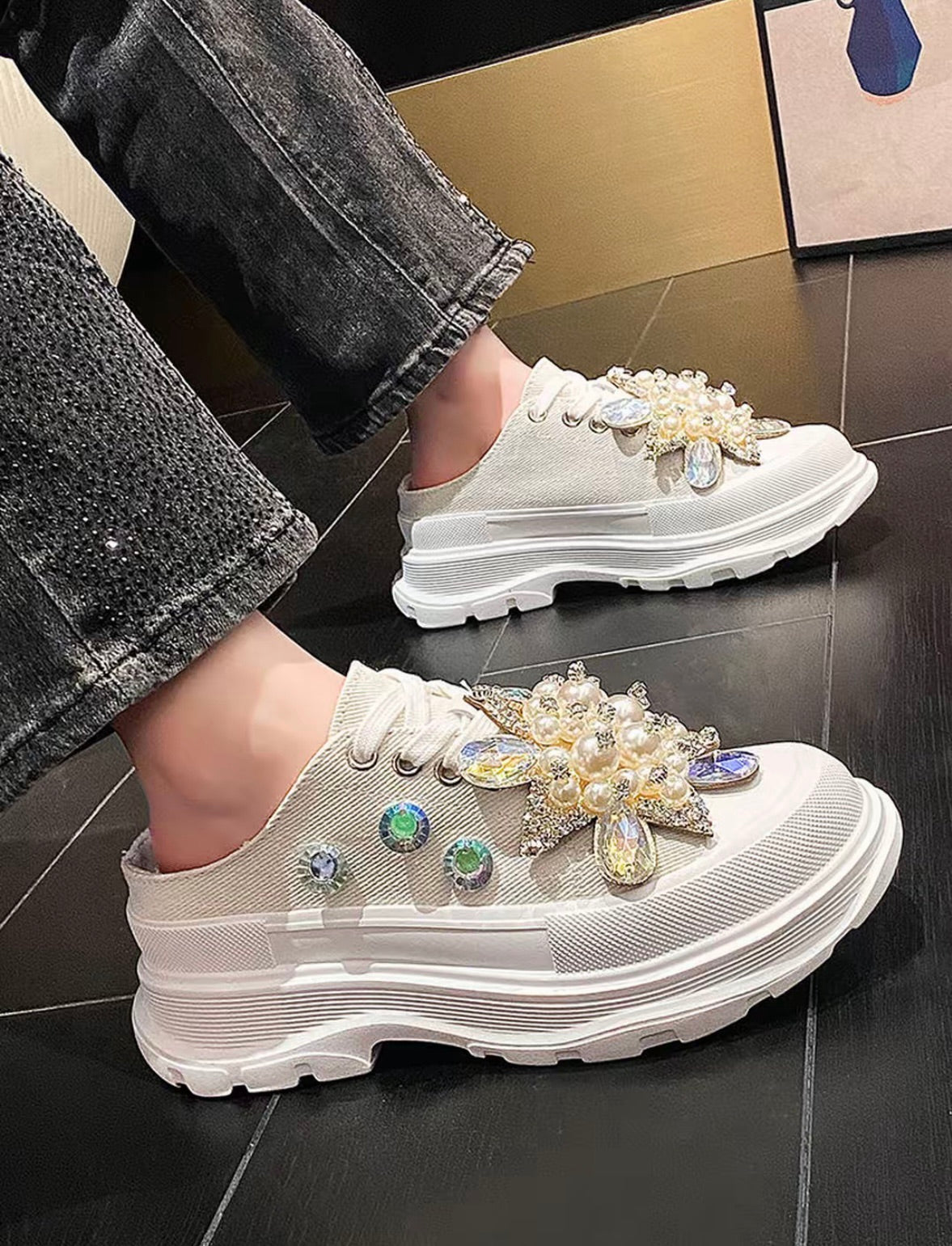 Sparkling Rhinestones Thick-Soled Women Shoes