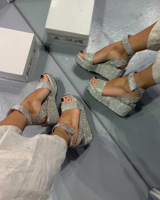 Sparkling Rhinestone Platform Sandals