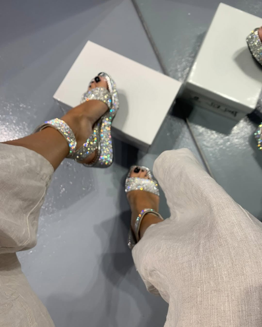 Sparkling Rhinestone Platform Sandals