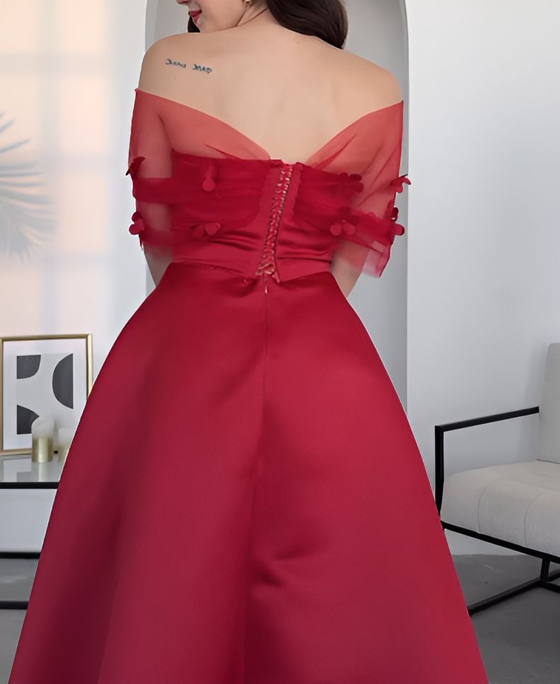 Red Elegant Mesh Off-Shoulder Dress