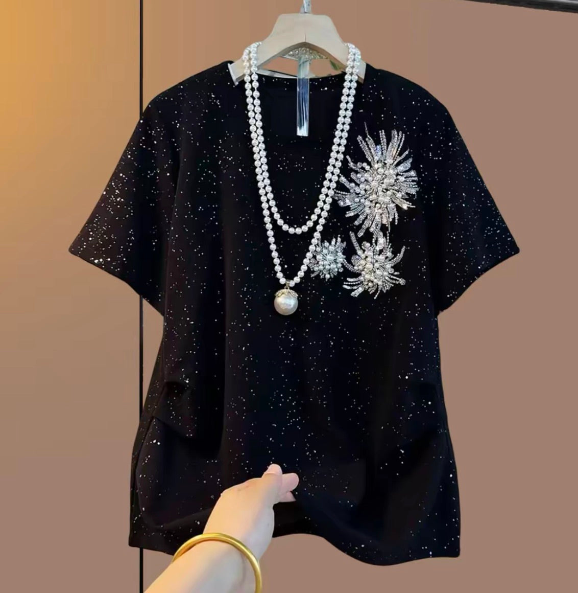 Black Sparkling Rhinestone T-shirt