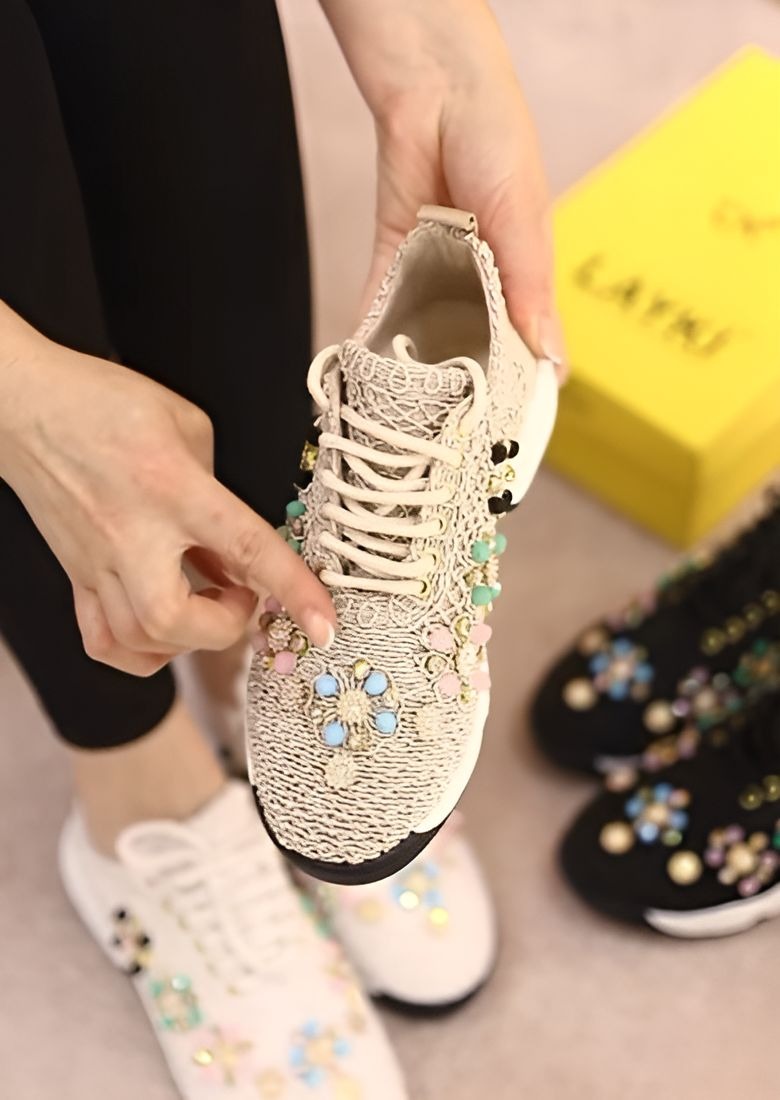 Colorful Flower Beads Breathable Women Shoes
