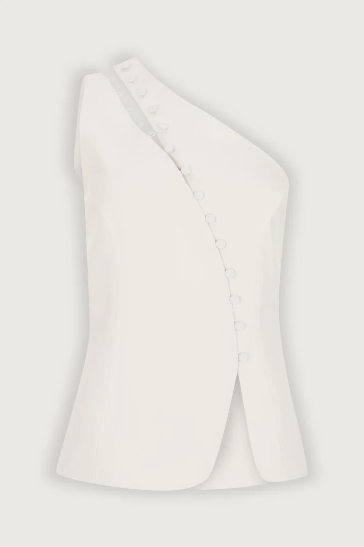 Button-Detailed Minimalist One-Shoulder Vest Top