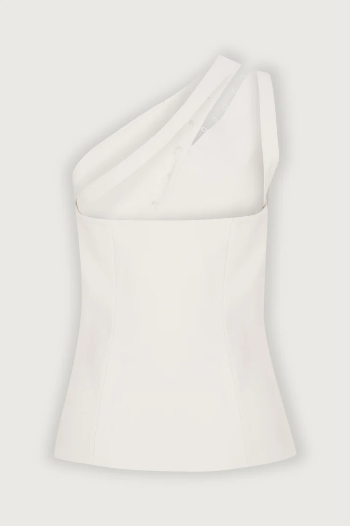 Button-Detailed Minimalist One-Shoulder Vest Top