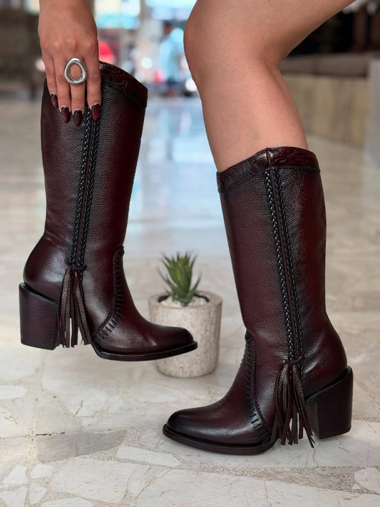 Tassel Leather High Heel Boots