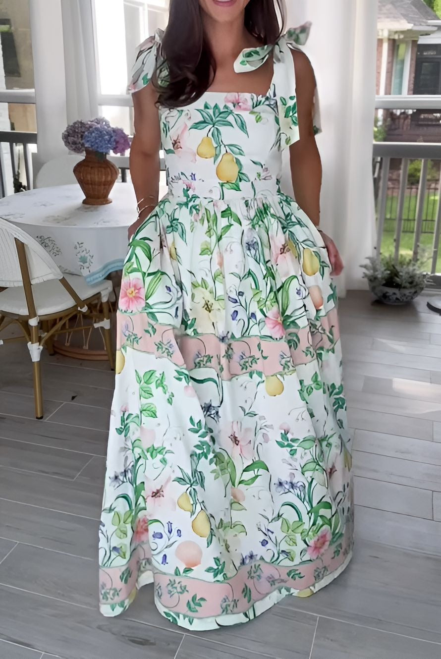 Green Printed Sleeveless Dress