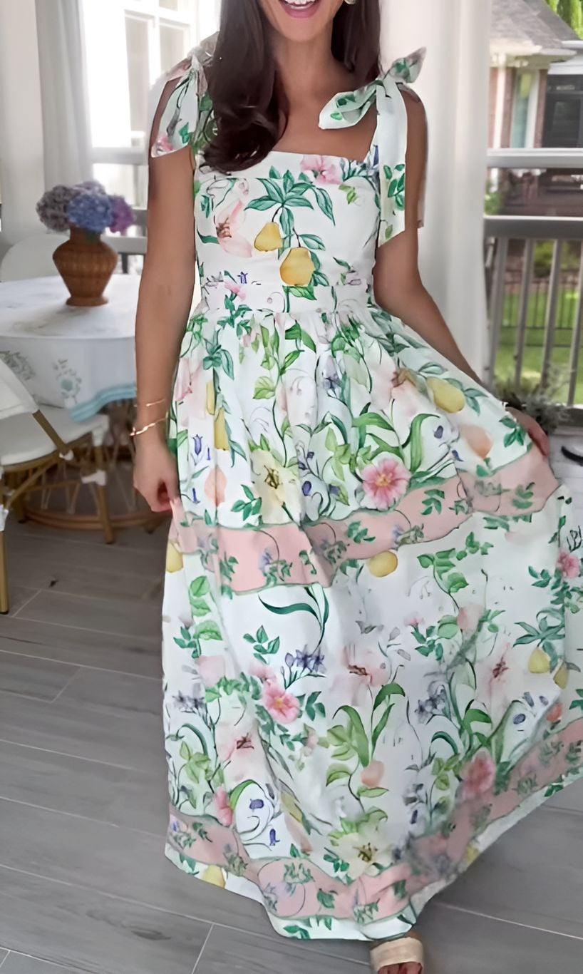Green Printed Sleeveless Dress