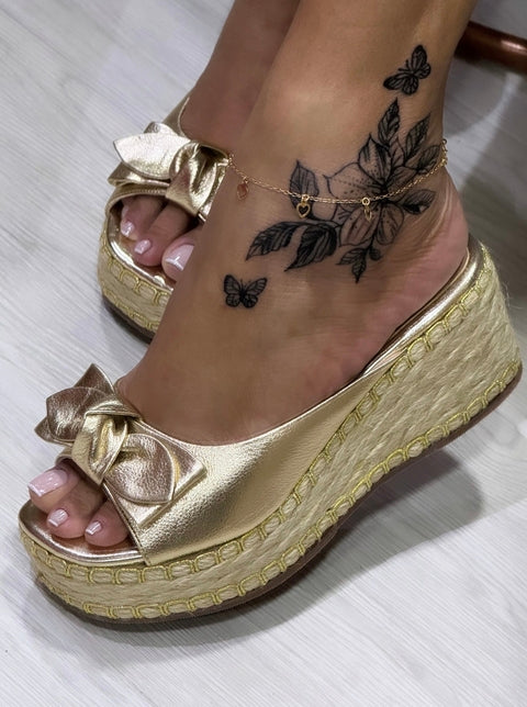 Bow Platform Braided Sandals