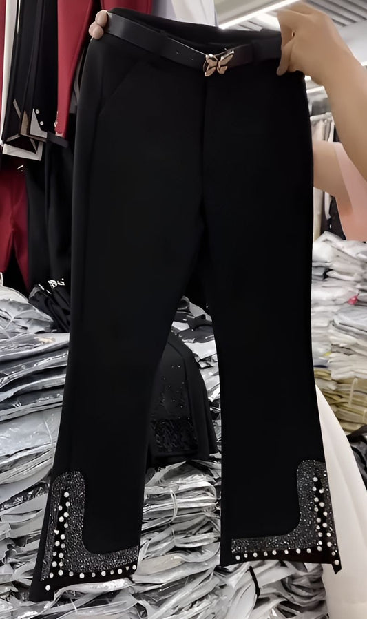 Black Rhinestone Pearl High Stretch Pants