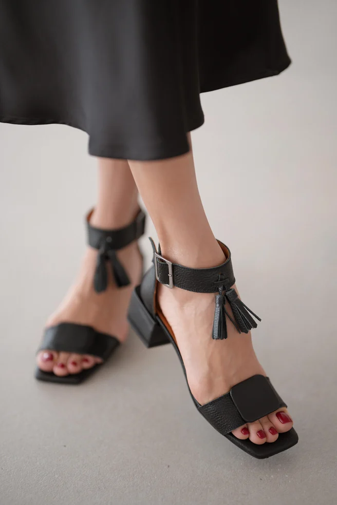Ankle Tassel Detail Soft Leather Women's Sandals