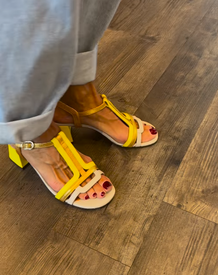 Yellow Square Heel Sandals