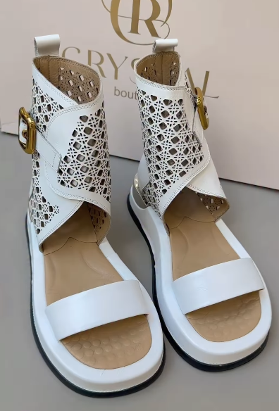 White Hollow Ankle Sandals