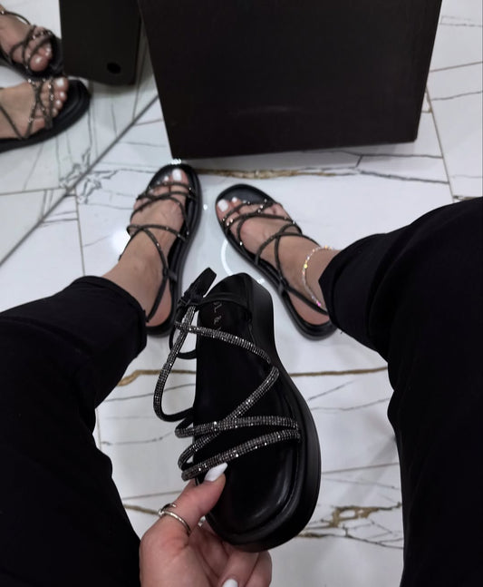 Sparkling Rhinestone Strappy Sandals