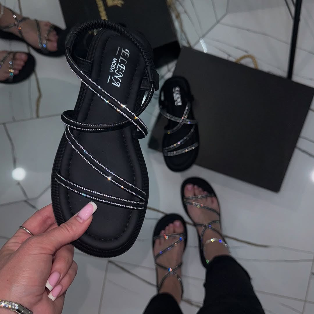 Sparkling Rhinestone Flat Sandals