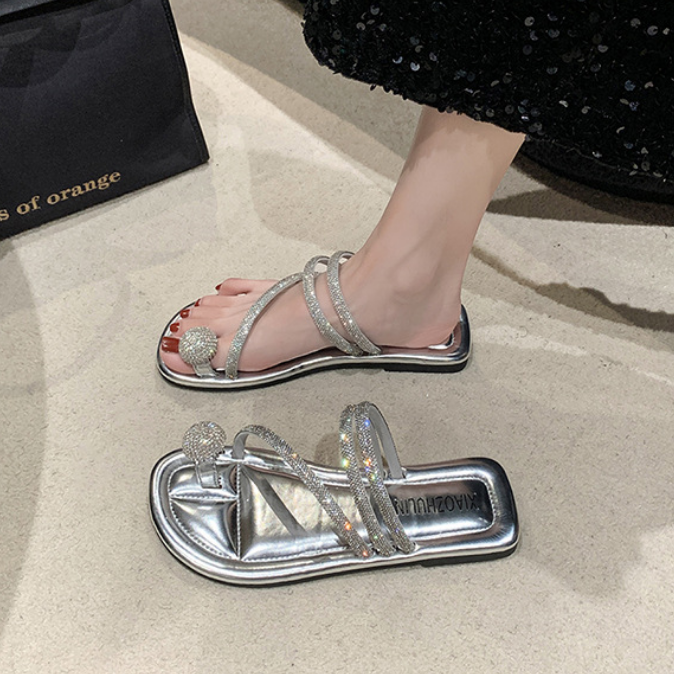 Sparkling Rhinestone Flat Slippers