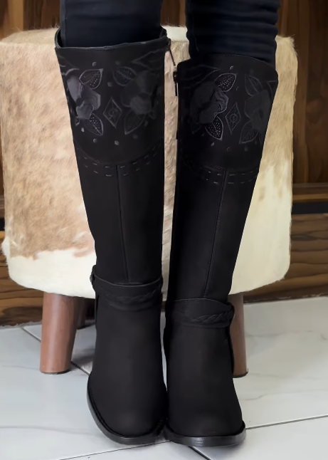 Embroidered High-Heeled Boots