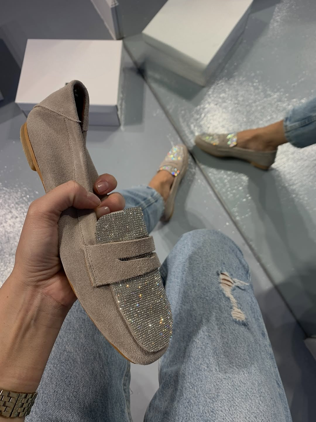 Women's Sparkling Rhinestone Comfort Flats