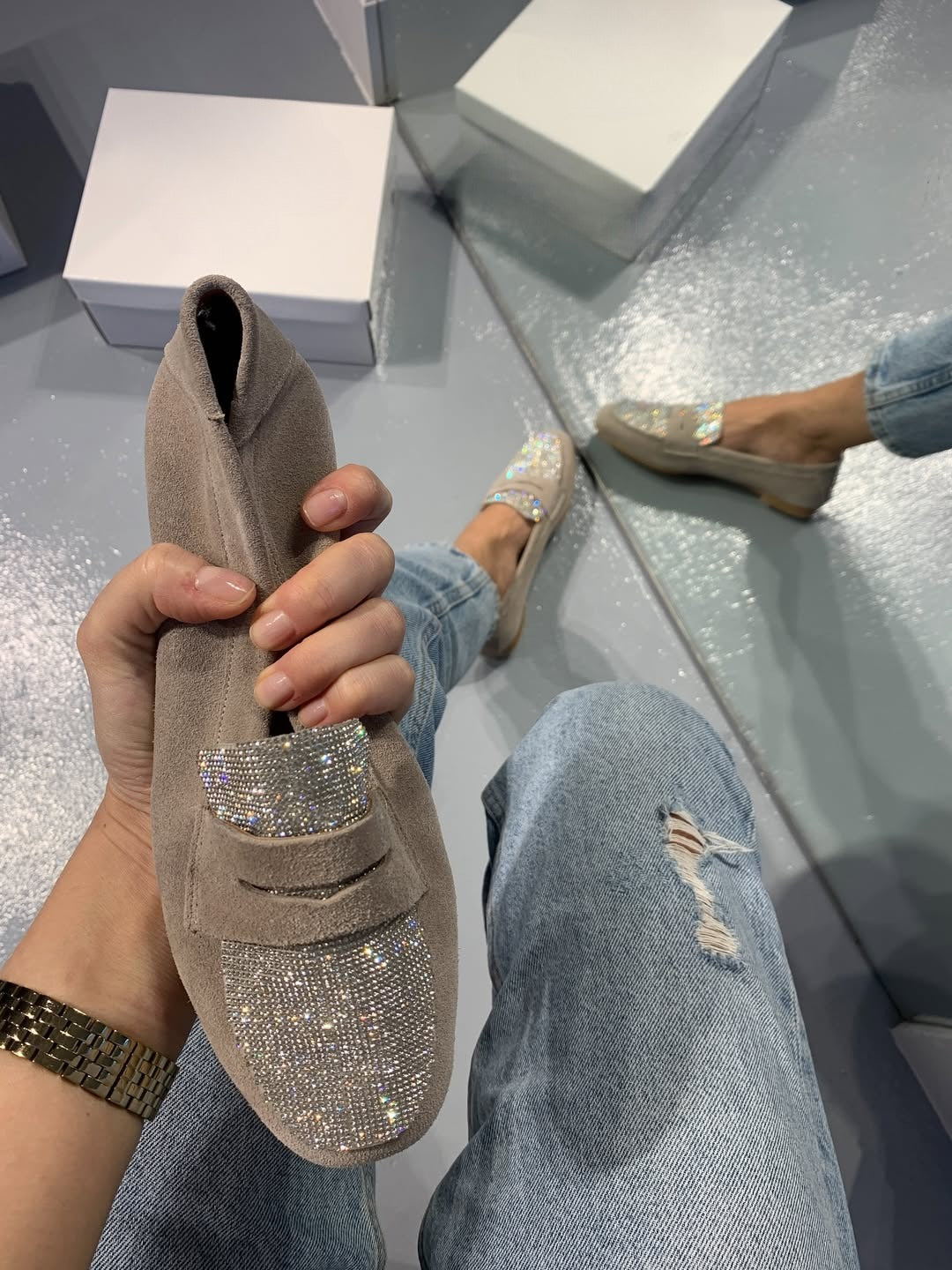 Women's Sparkling Rhinestone Comfort Flats
