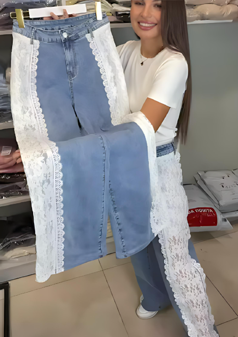 White Lace Panel Jeans