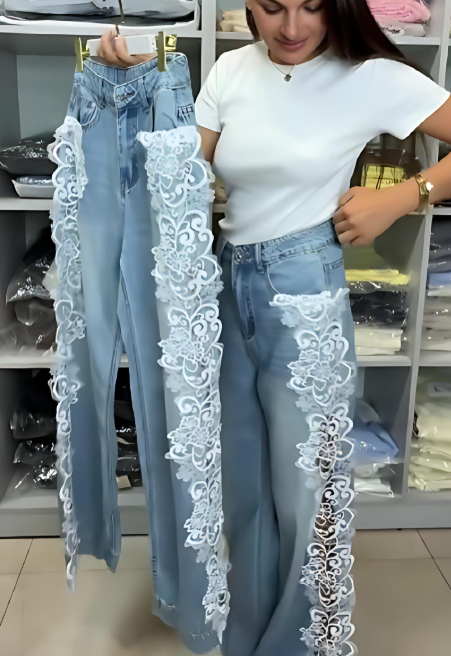 Lace Flower Hem Jeans