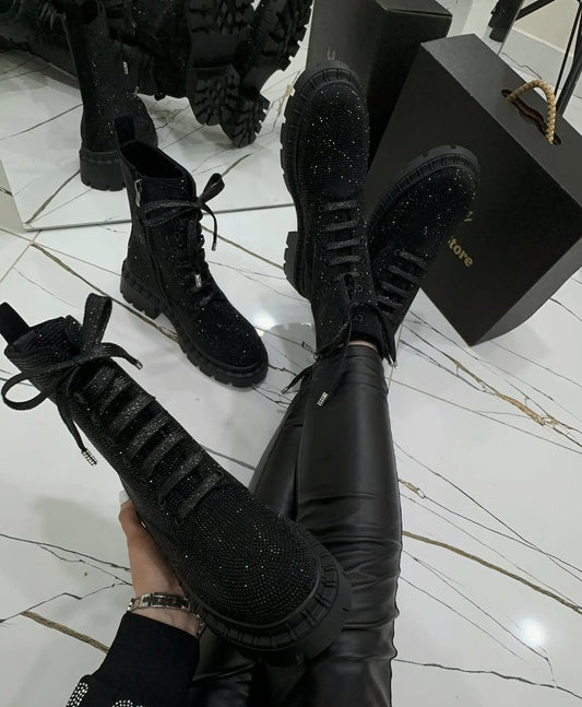 Women's Starry Rhinestone Lace-Up Boots