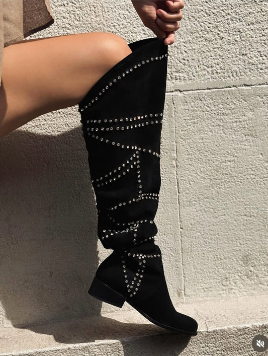 Black Sparkling Rhinestone Boots