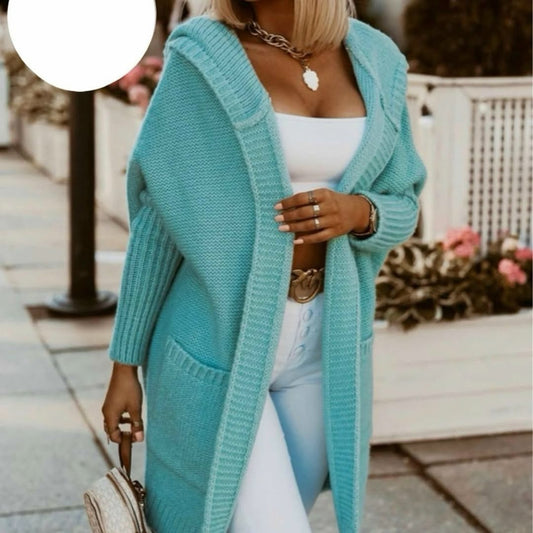 Women's Hooded Long Knitted Coat