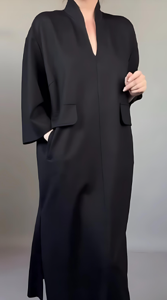 Women's Elegant Solid Color Long Dress with Pockets