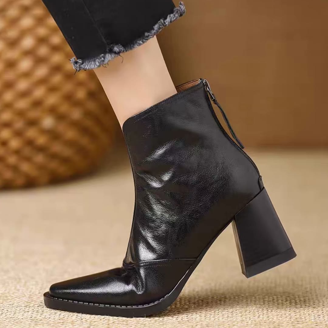 Retro Block Heel Zipper Ankle Boots