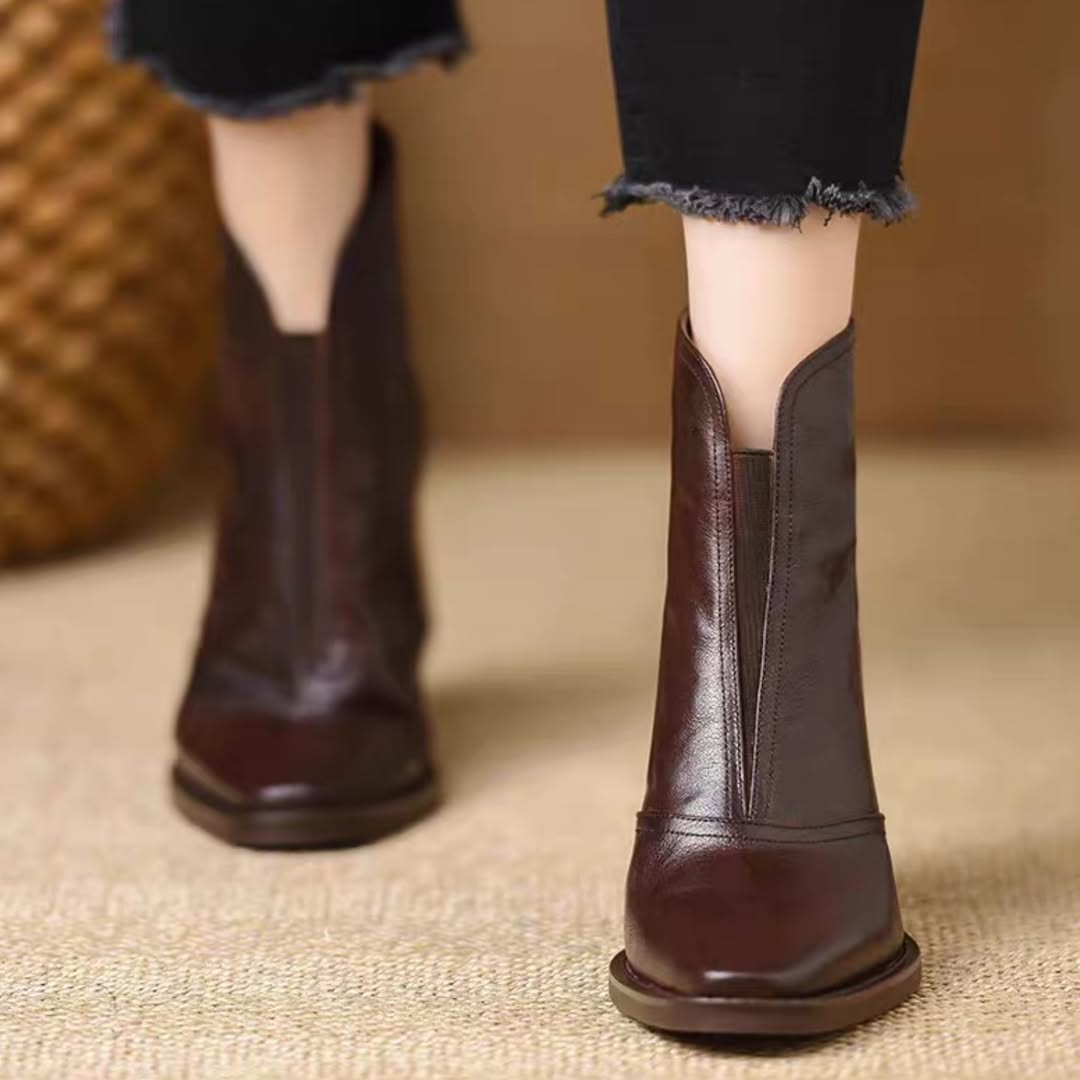 Retro Block Heel Zipper Ankle Boots