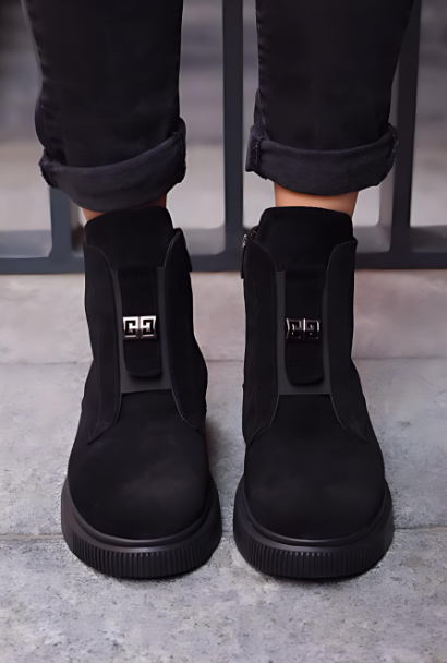 Black Suede High-Top Zip-Up Shoes