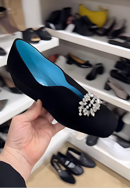 Women's Black Suede Rhinestone Heel-Enhancing Shoes