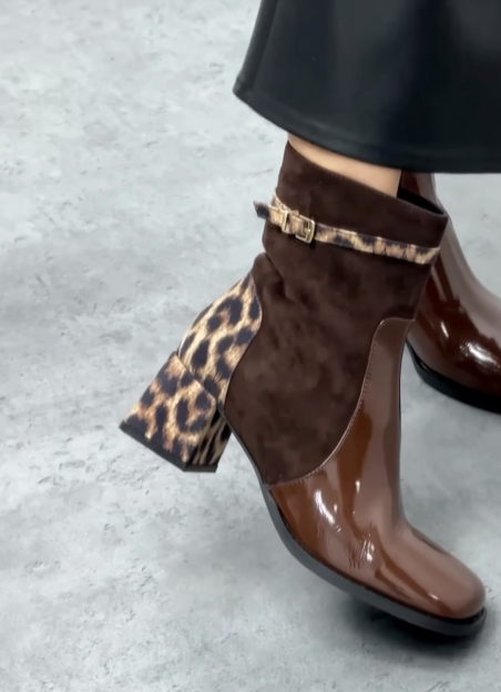 Women's Suede Leopard Print High-Heeled Ankle Boots