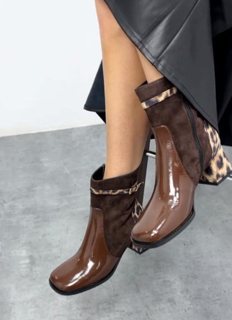 Women's Suede Leopard Print High-Heeled Ankle Boots