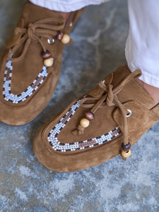 Suede Beaded Lace-Up Women's Shoes