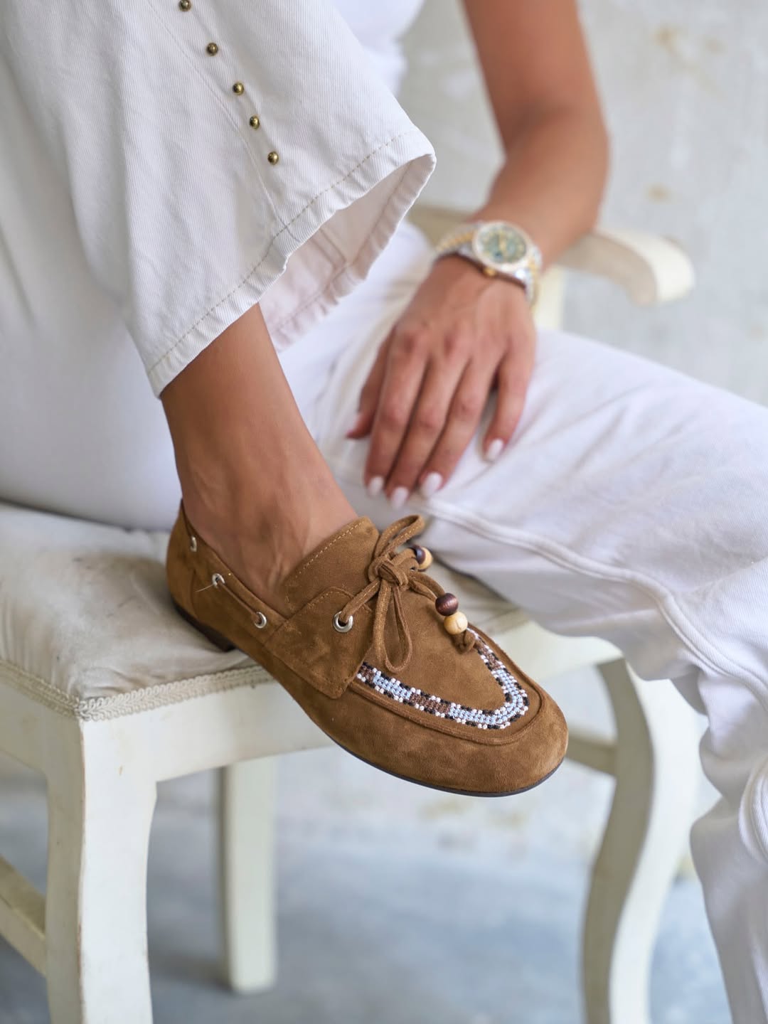 Suede Beaded Lace-Up Women's Shoes