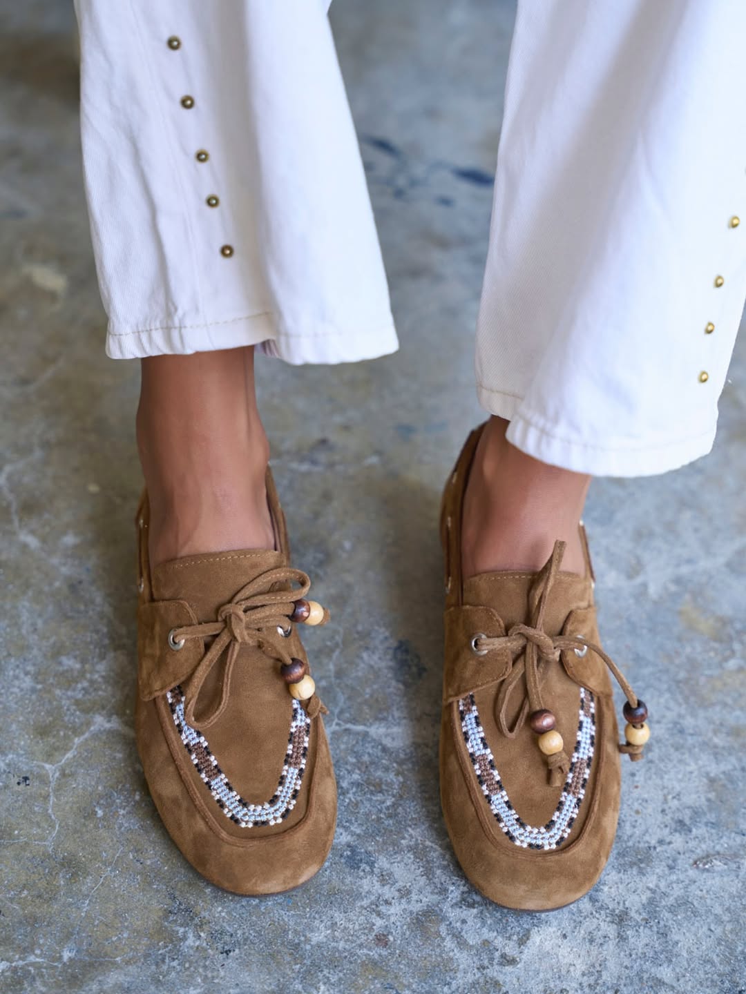 Suede Beaded Lace-Up Women's Shoes