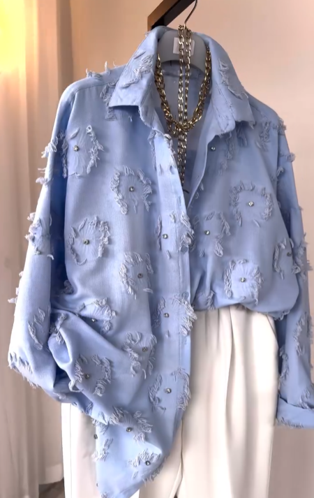 Blue Comfortable Rhinestone Shirt