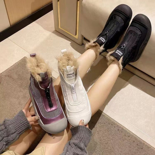 Leather And Fleece Snow Boots