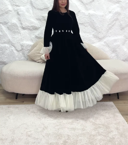 Women's Velvet and Mesh Paneled Dress