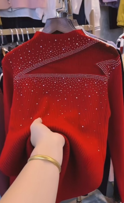 Women's Red Rhinestone Sweater