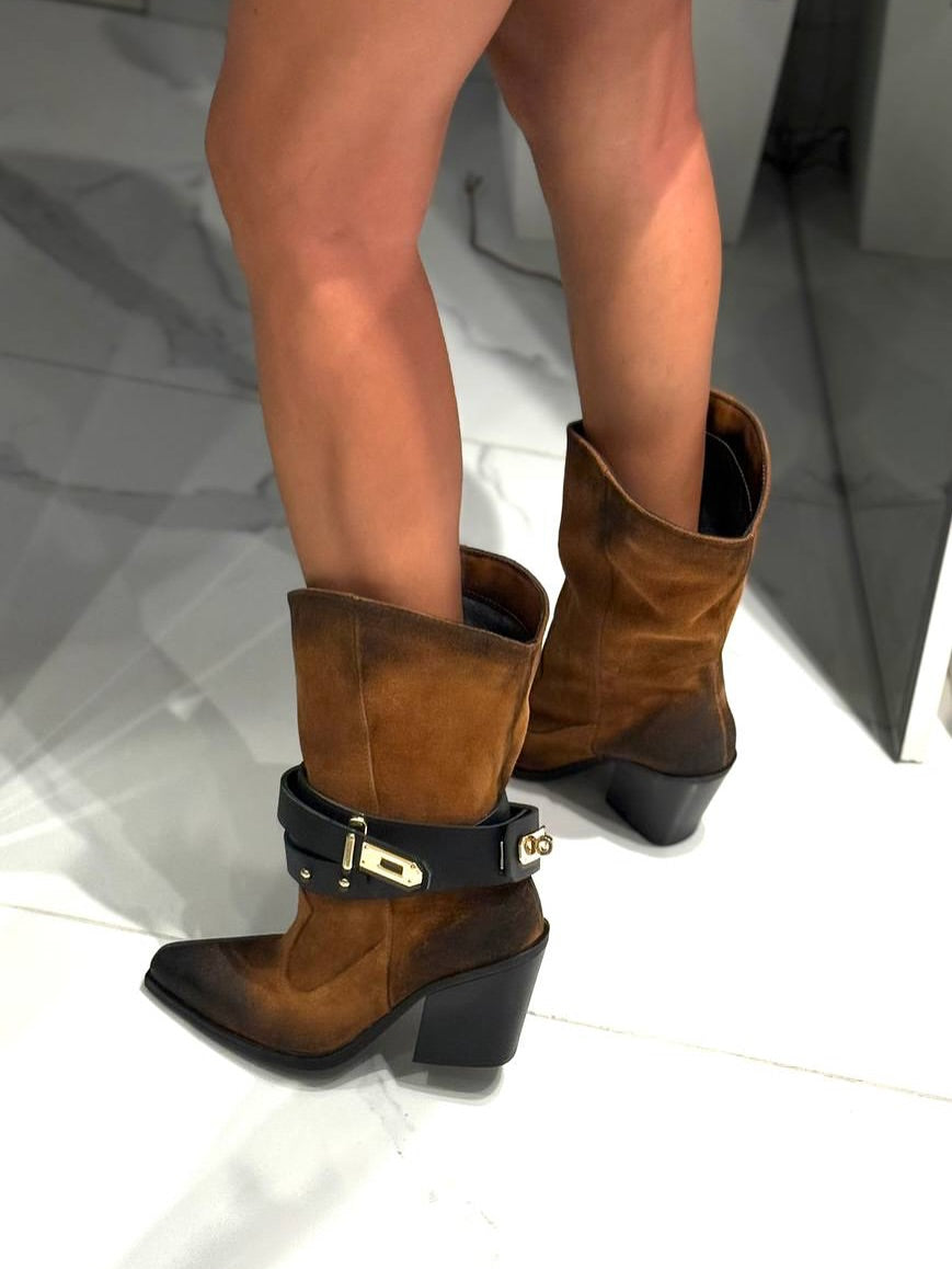 Women's suede high-heeled boots